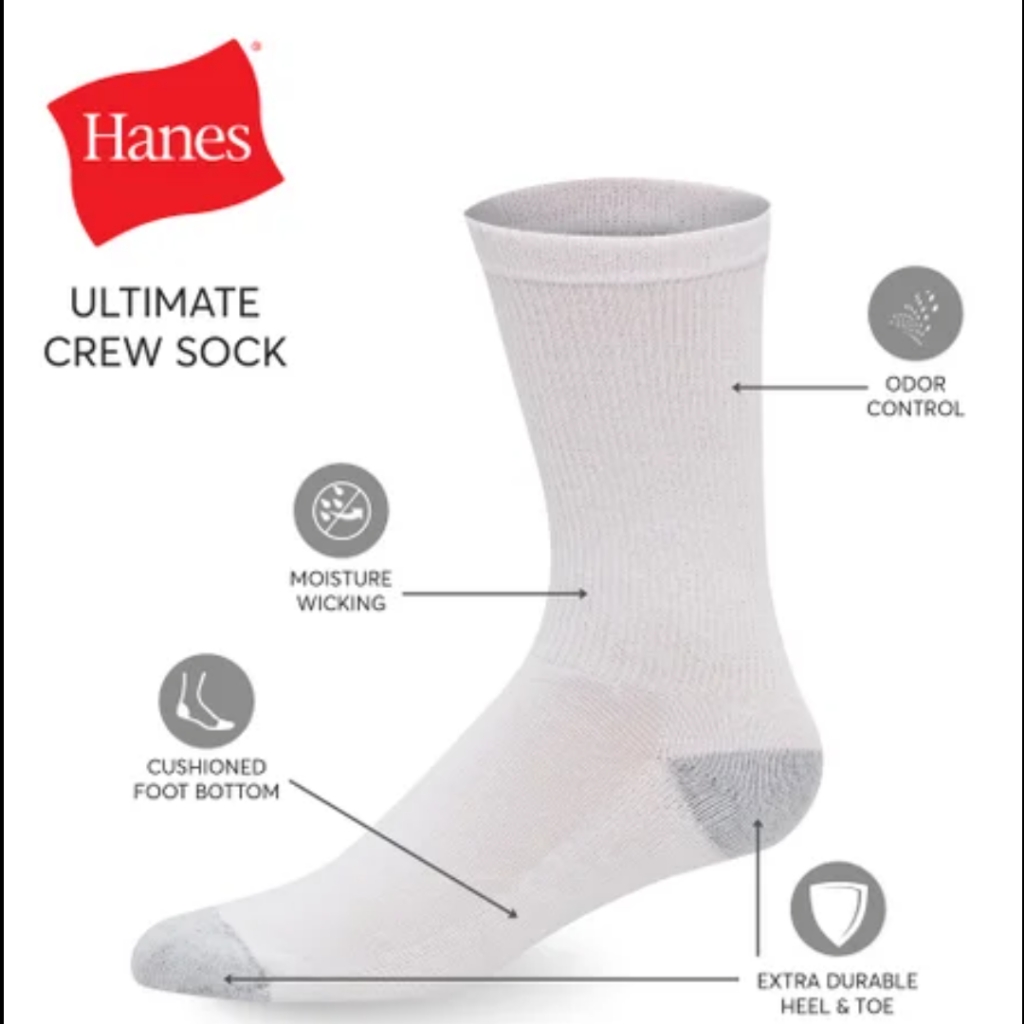 Men's Hanes Cushioned Crew Socks